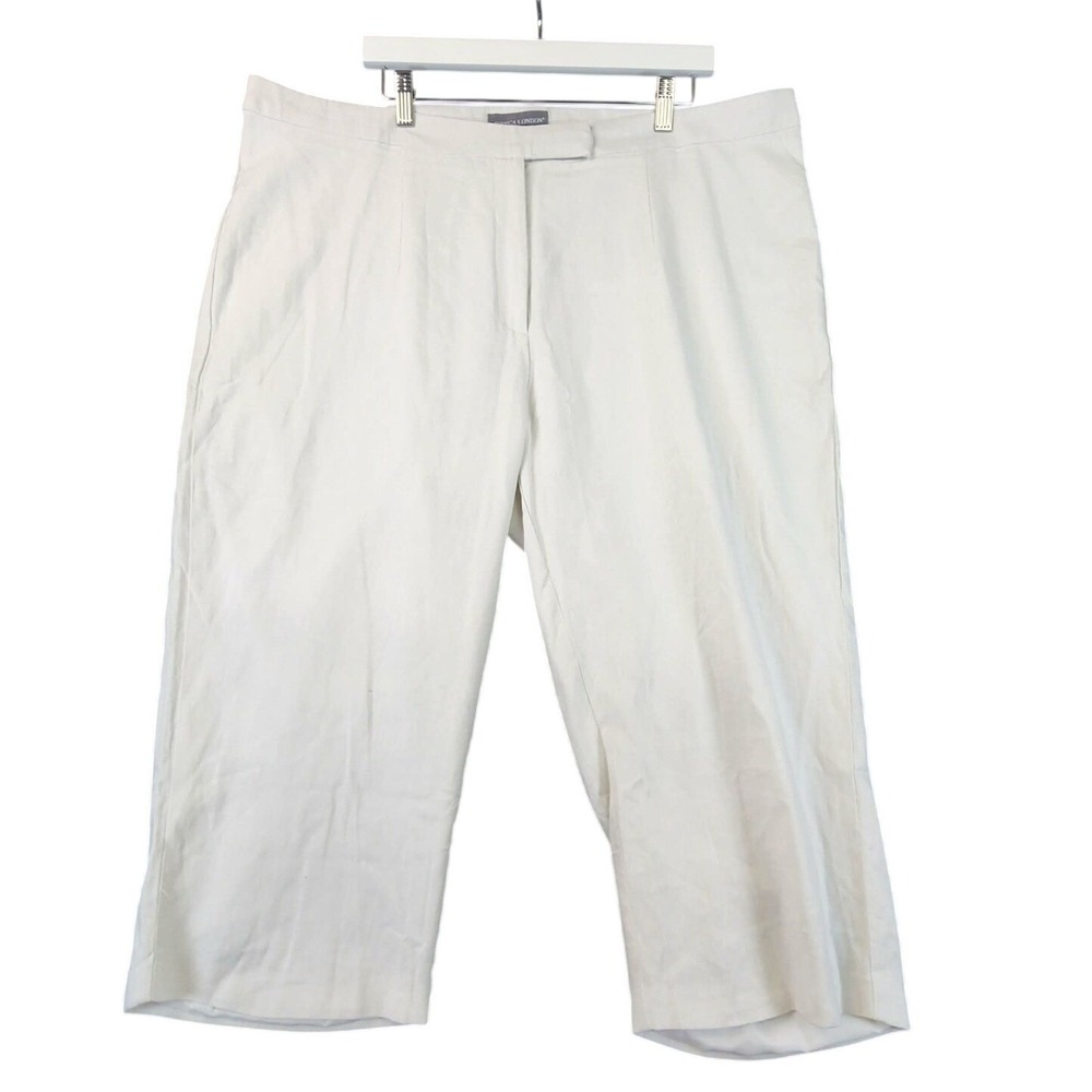 Jessica London Linen Blend Capris Ivory Women 22W Cropped Lined Summer Pants